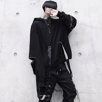 Aidase Men's Sets Black Hoodies+Pants Punk Graphic Zipper Hooded Sweatshirts Cargo Pant Men Oversized Loose Streetwear Suits